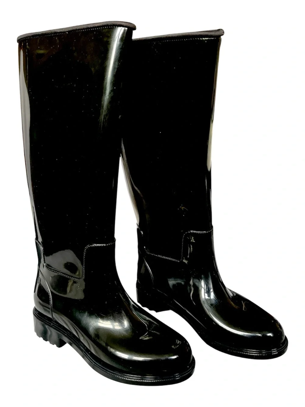 New Melissa Women Glossy Black Knee-High Rain Boots Thermal Rubber size 8